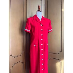 Vintage 40's style dress in red with bow details, size 12